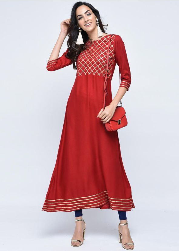 Readymade Maroon Gota Embellished Long Kurta Set