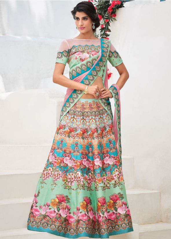 A Line Digital Print Art Silk Multi Colour Lehenga Online Shopping USA