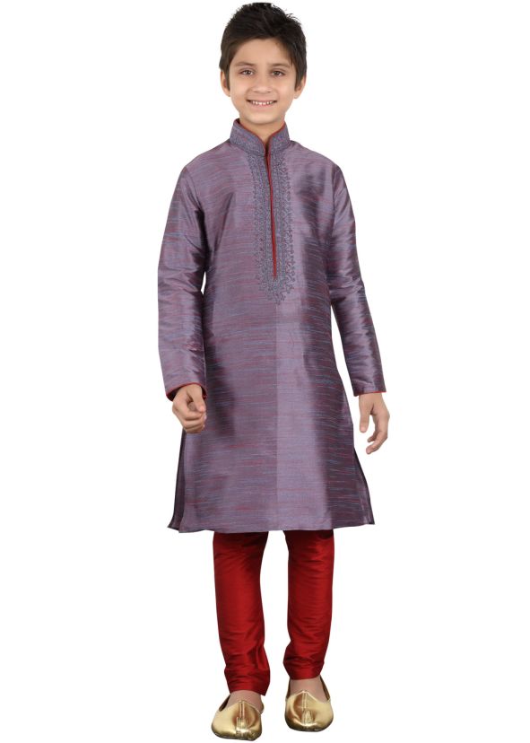 Readymade Purple Art Silk Kids Kurta Pajama