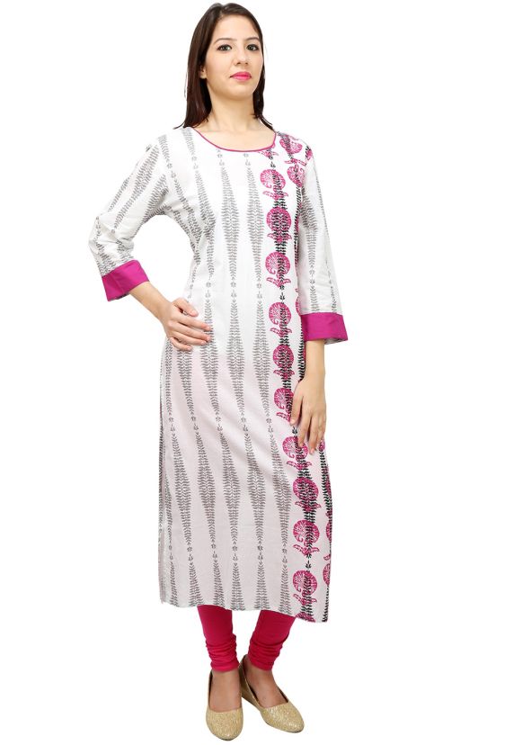 White Cotton Readymade Long Kurta