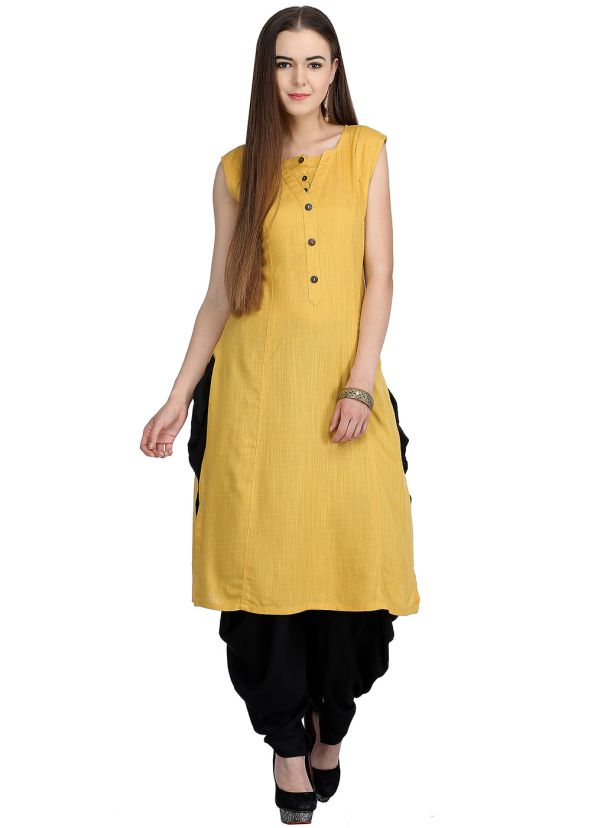 Yellow Readymade Straight Cut Top Bottom Set