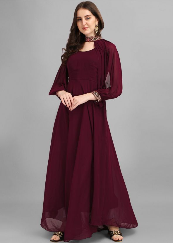 Maroon Readymade Georgette Gown