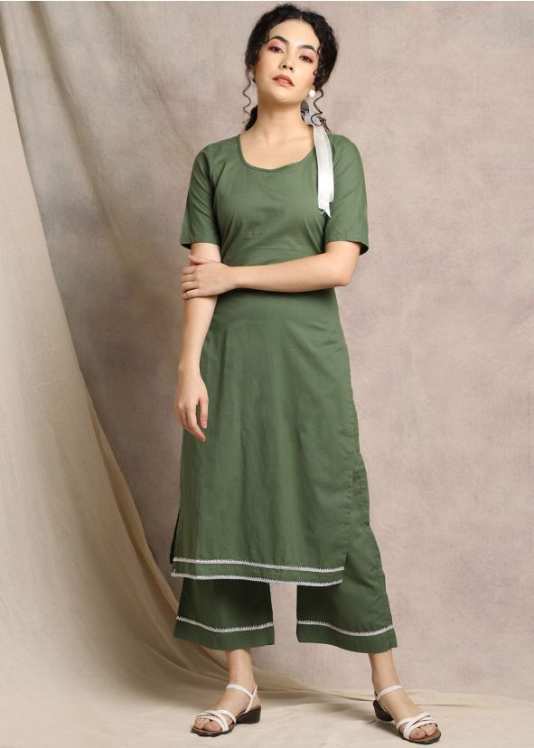 Readymade Green Gota Patti Long Kurta Pant Set