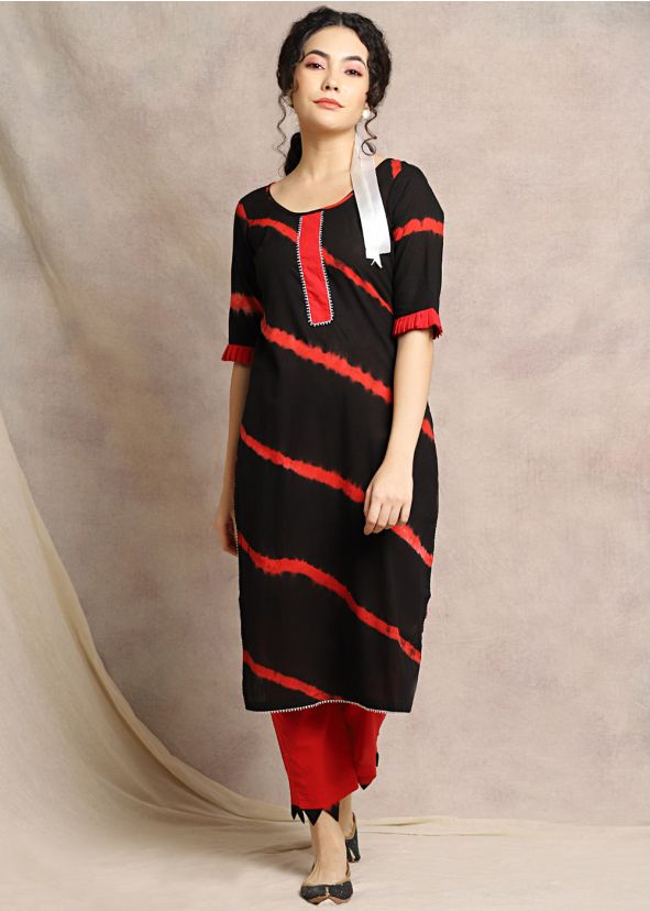 Readymade Black Tie Dye Printed Kurta With Pant