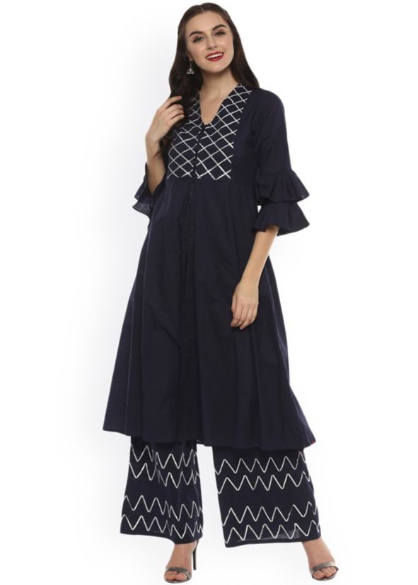 Black Bell Sleeved Gota Patti Embellished Kurta Set