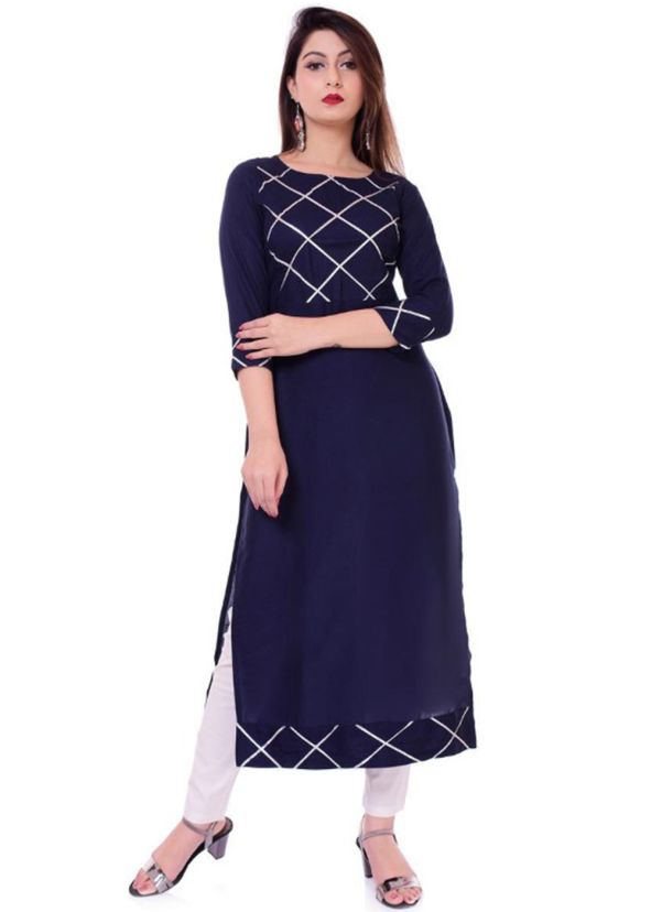 Navy Blue Gota Patti Laced Straight Cut Kurta Set