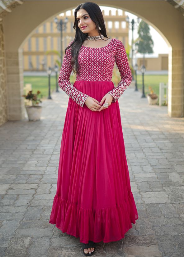 Pink Zari Embroidered Georgette Gown