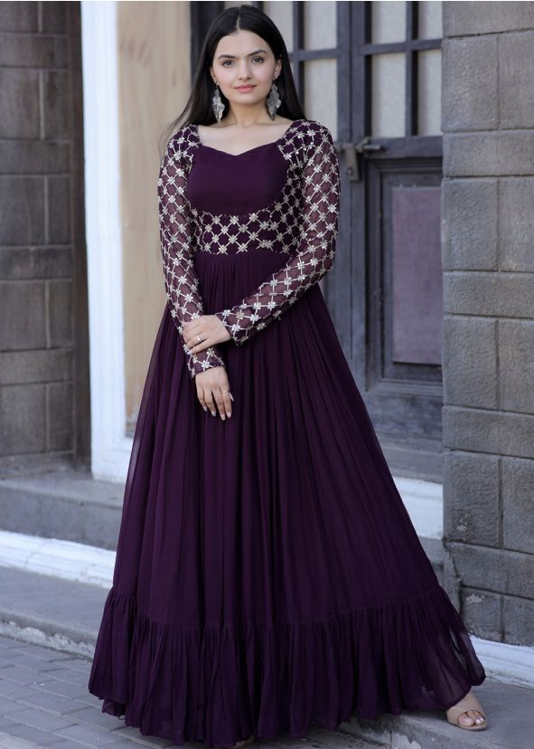 Purple Embroidered Georgette Gown