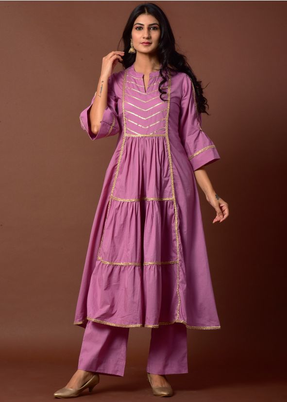 Purple Gota Patti Embellished Kurta With Palazzo