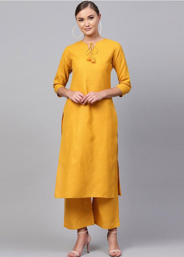 Yellow Straight Cut Rayon Kurta With Palazzo