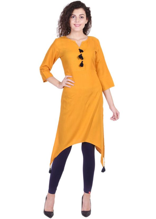 Yellow Readymade Rayon Asymmetric Kurta Set