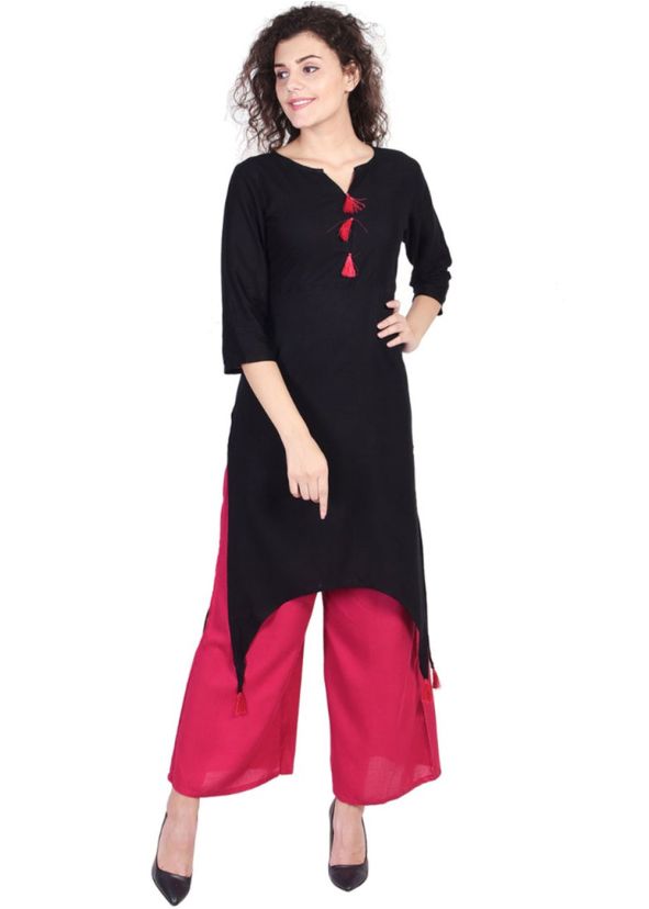 Readymade Black Asymmetric Long Kurta With Palazzo