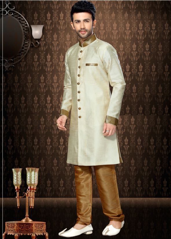 Readymade Offwhite Art Silk Indo Western Sherwani