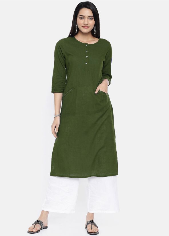 Green Rayon Straight Cut Readymade Kurta Palazzo Set