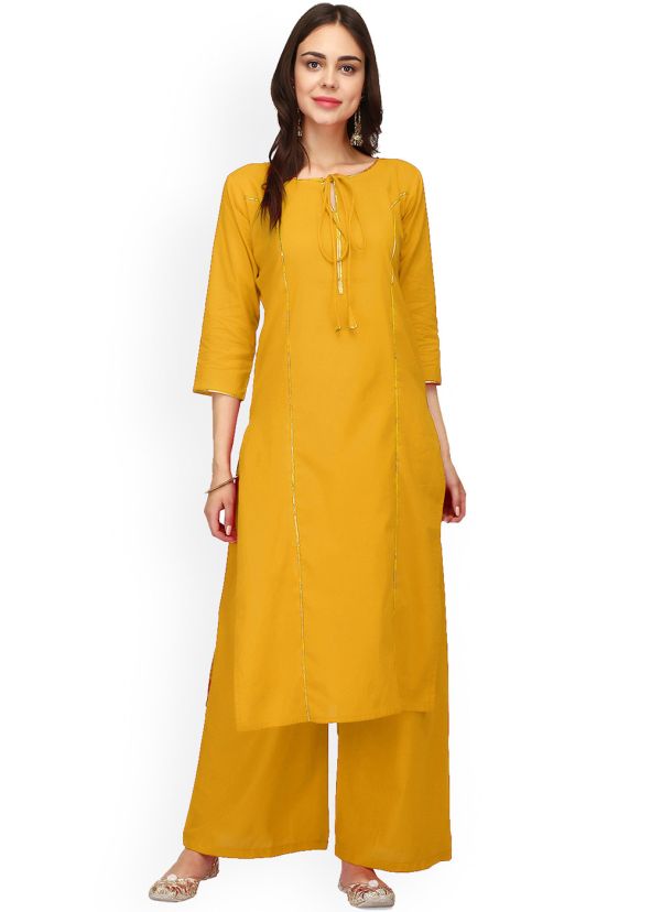 Yellow Readymade Gota Patti Laced Kurta Set