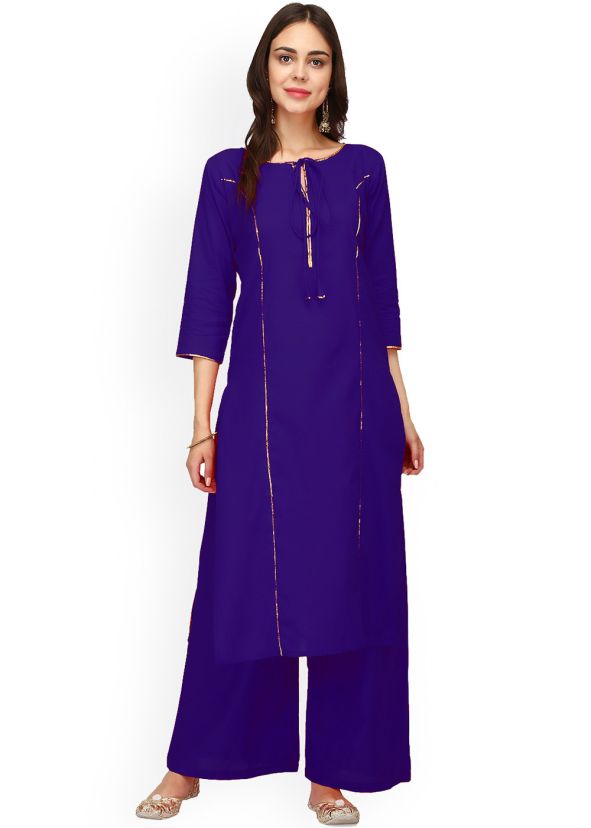 Readymade Blue Gota Patti Laced Kurta Palazzo Set