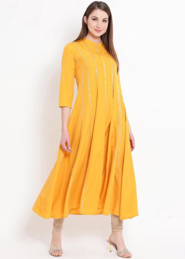 Yellow Gota Patti Laced Readymade Flared Kurta Set