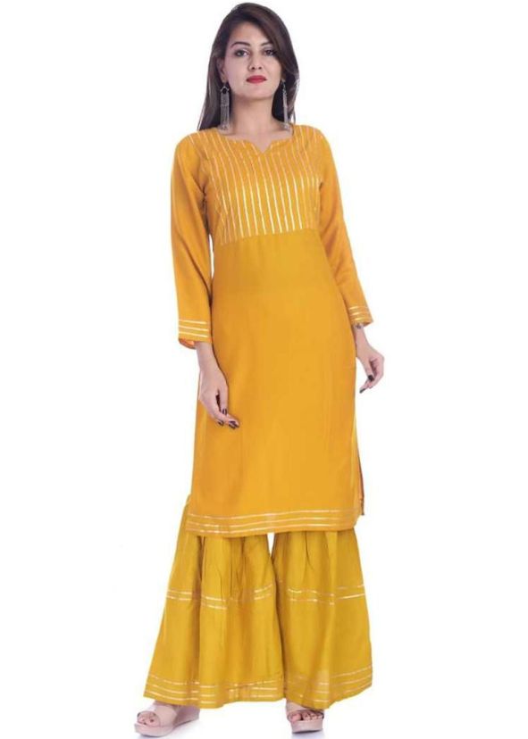 Yellow Rayon Gota Patti Laced Kurta Gharara Set