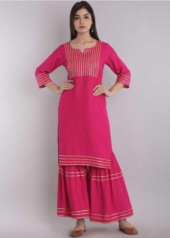 Readymade Pink Gota Patti Laced Kurta Gharara Set