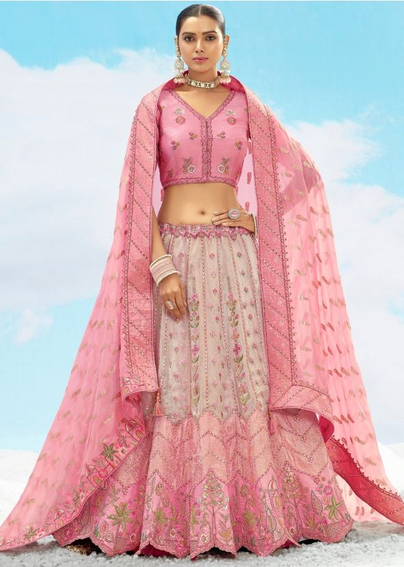 Pink Embroidered Silk Lehenga Choli