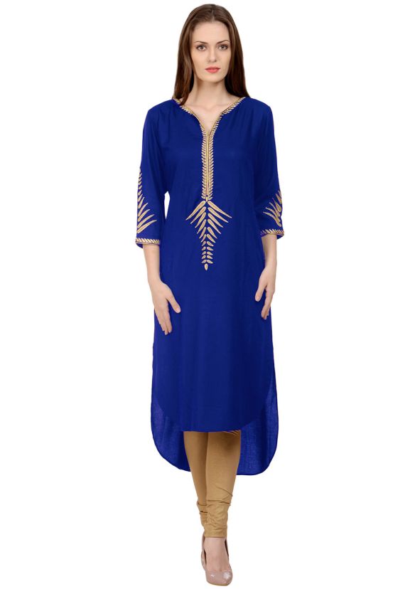 Blue Asymmetric Rayon Readymade Kurta Set