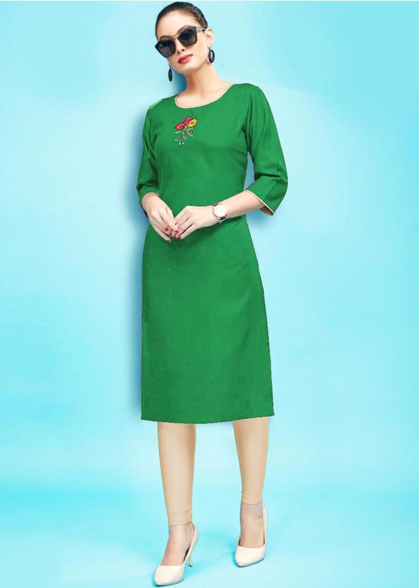 Green Straight Cut Readymade Rayon Kurta Set