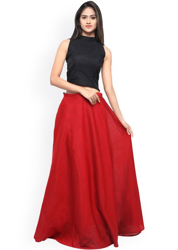 Black Readymade Dupion Silk Top With Long Skirt