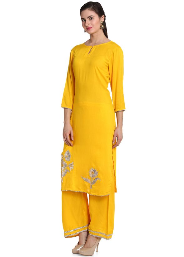 Readymade Yellow Gota Patti Work Kurta With Palazzo