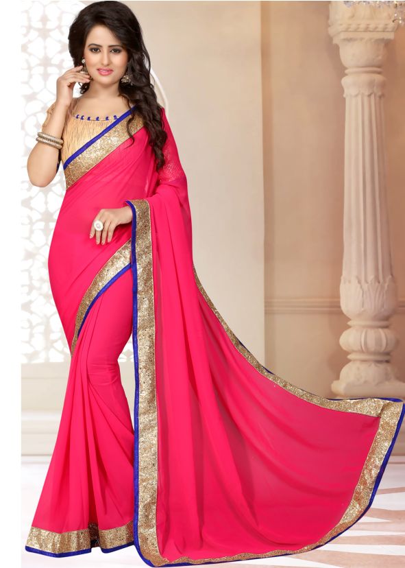 Georgette Pink Patch Border Saree