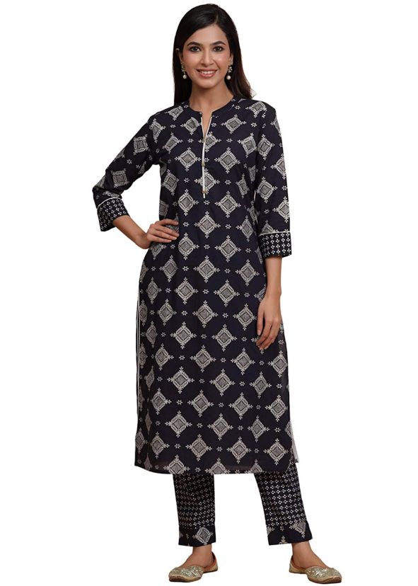 Printed Black Readymade Suit With Cotton Pant