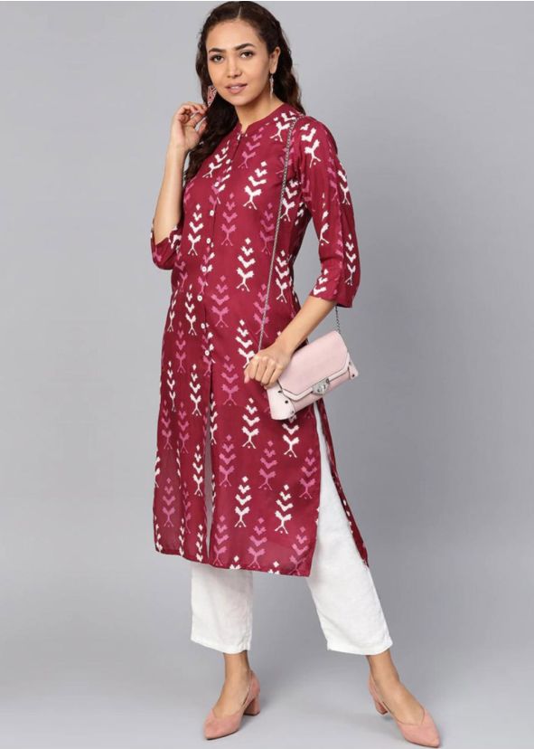 Magenta Printed Readymade Kurta Set