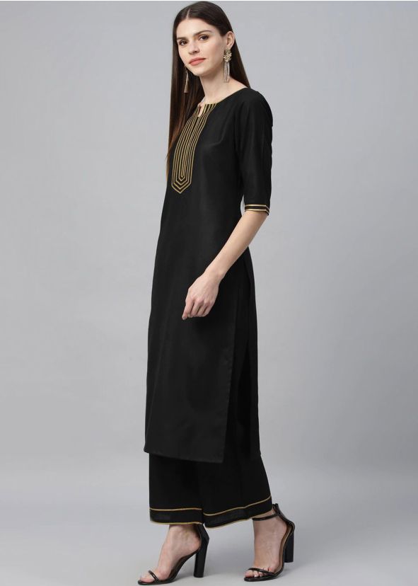 Readymade Black Rayon Kurta Palazzo Set