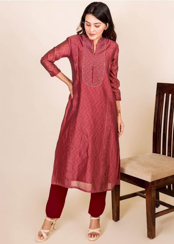 Readymade Bandhej Printed Red Kurta Set