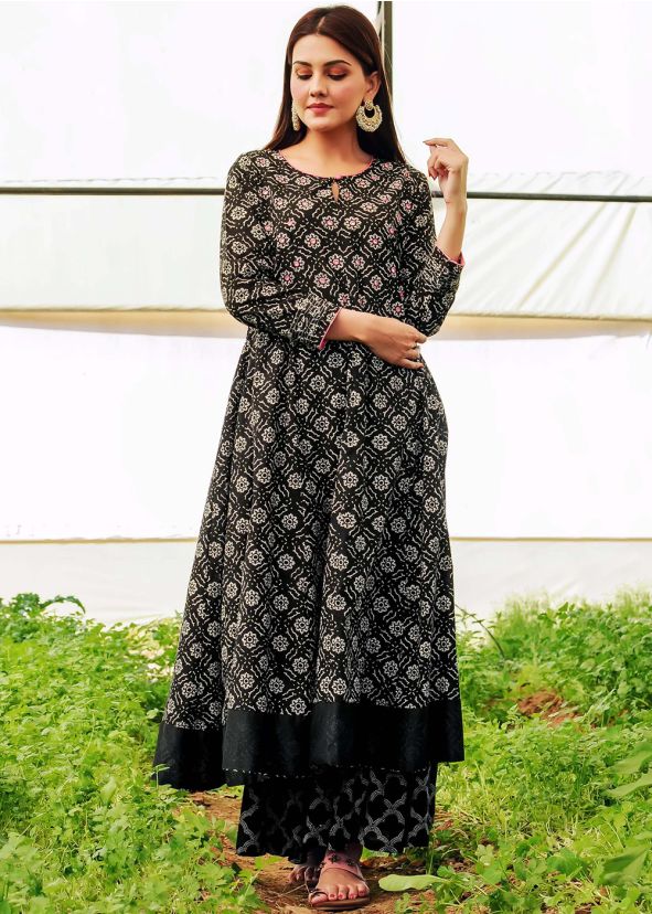 Black Readymade Anarkali Kurta Palazzo Set