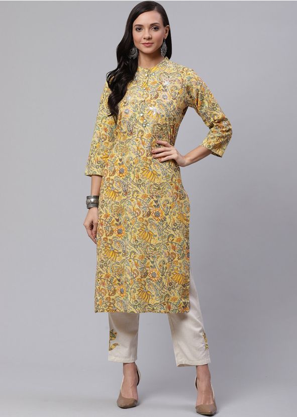 Readymade Yellow Floral Kameez Pant Set