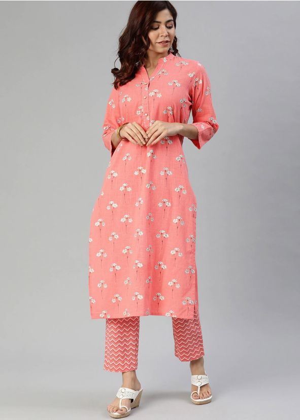 Pink Readymade Printed Kurta Pant Set