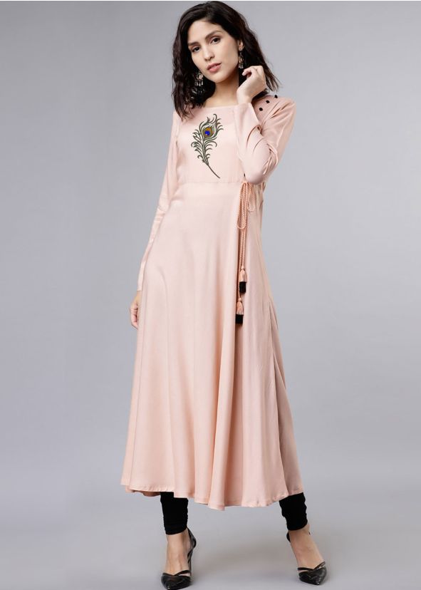 Pink Readymade Anarkali Kurta With Churidar