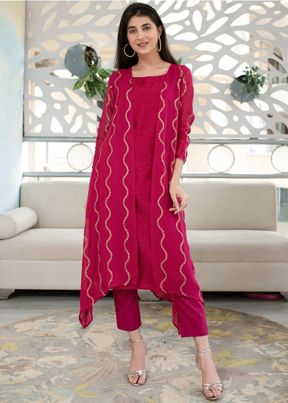 Readymade Pink Kurta Set With Jacket