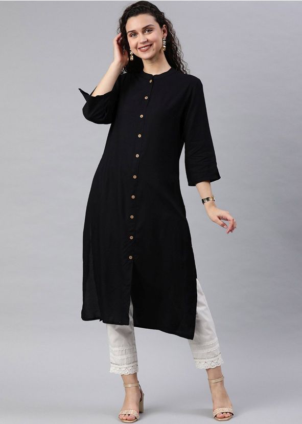 Readymade Black Plain Kurta Set