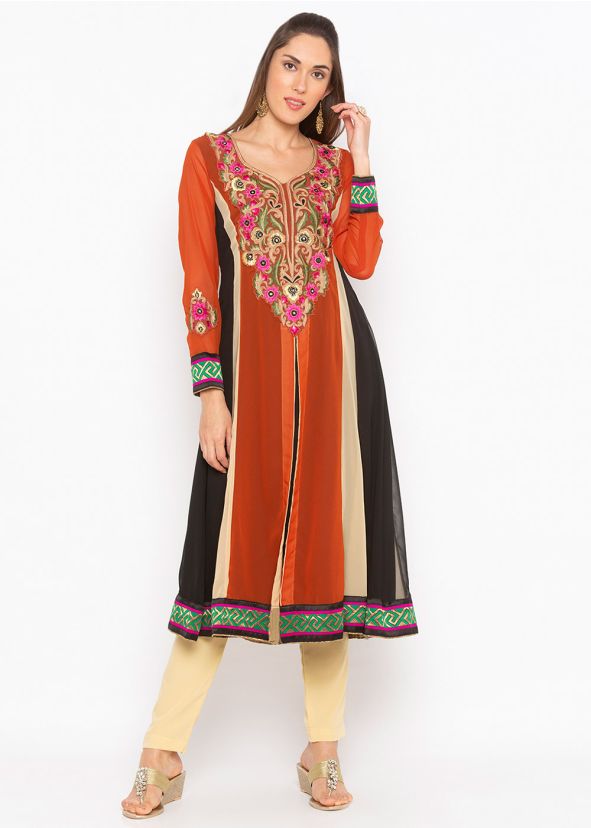 Readymade Multicolor Embroidered Kurta Set