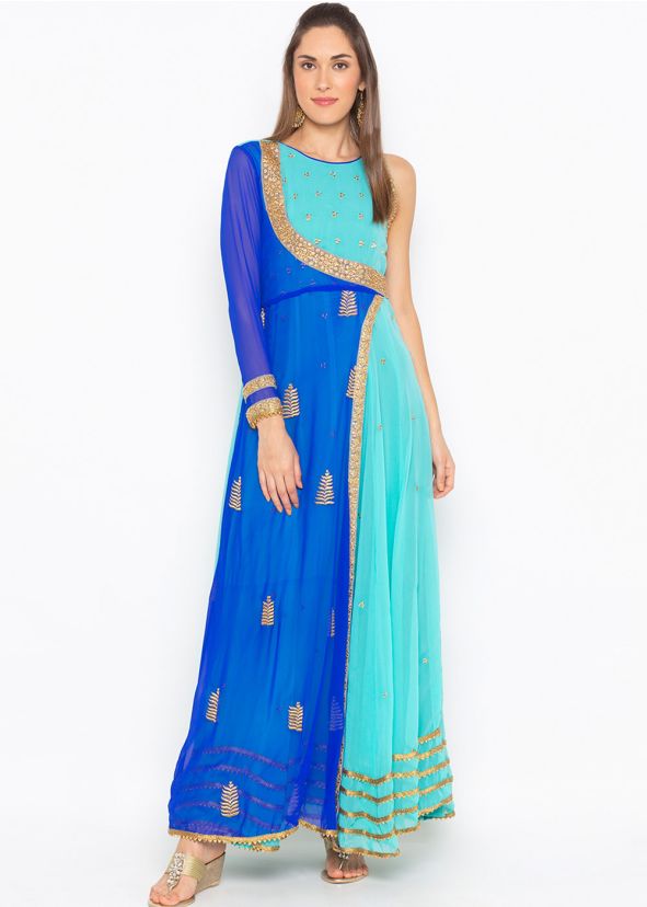 Blue Zari Embroidered Anarkali Kurta Set