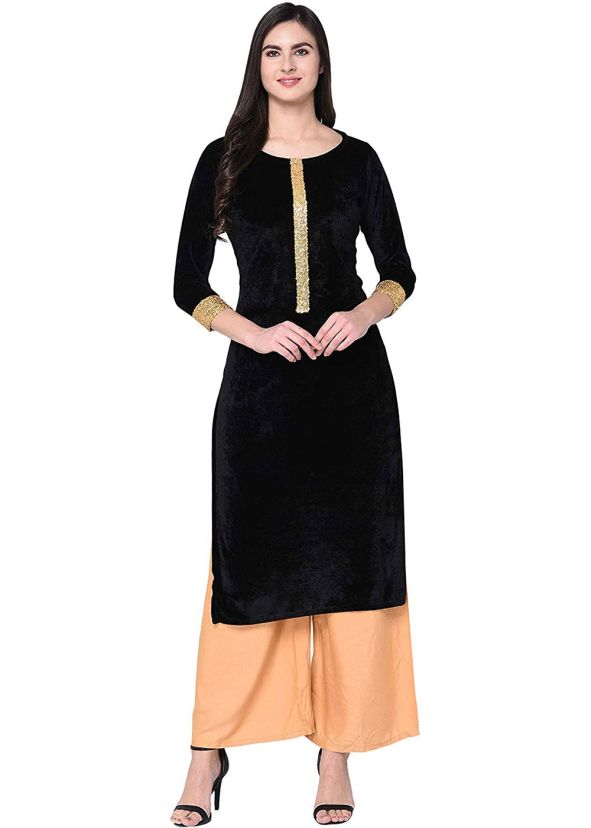 Black Readymade Straight Cut Kurta Palazzo Set