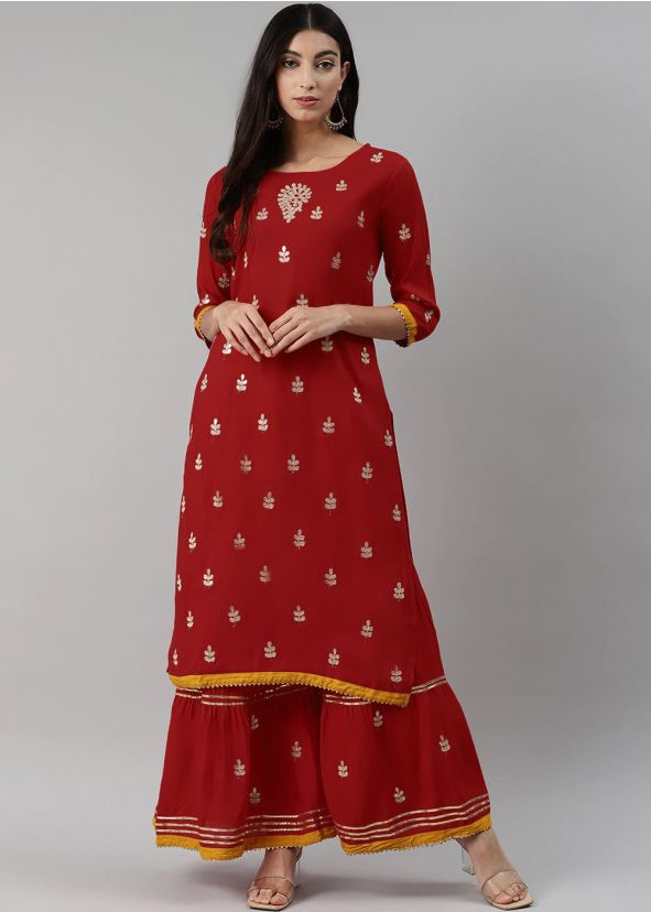 Readymade Red Gota Patti Kurta & Sharara