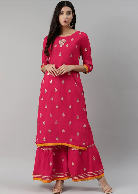 Readymade Pink Rayon Kurta & Sharara