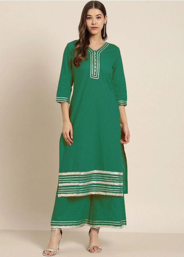 Readymade Green Gota Patti Kurta & Palazzo Set