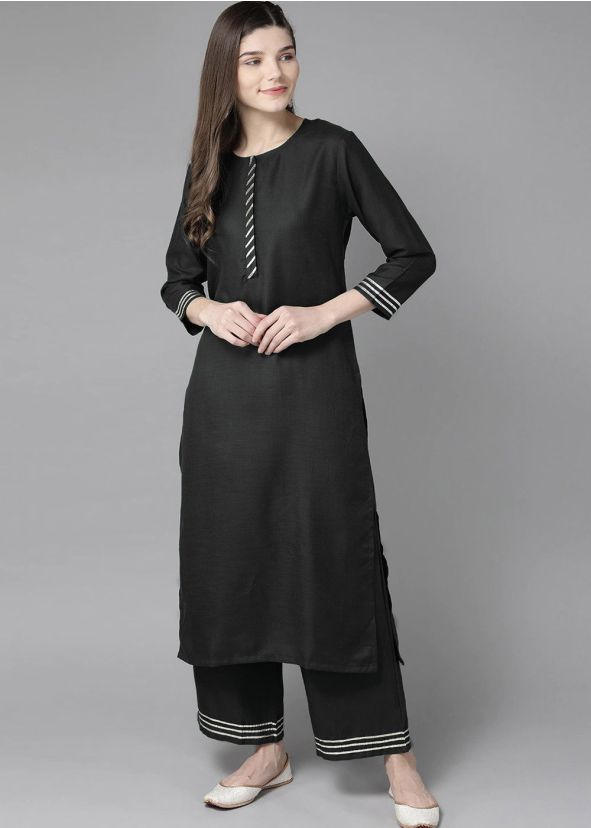 Readymade Black Rayon Gota Patti Kurta & Palazzo