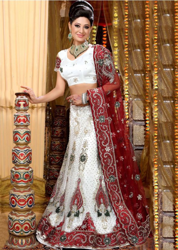 Indian Net White Lehenga Choli Online Shopping with Dupatta USA