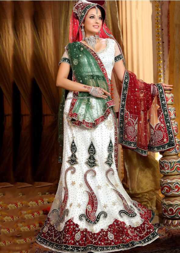 Buy Net White Embroidered Indian Bridal Lehenga Online in New York