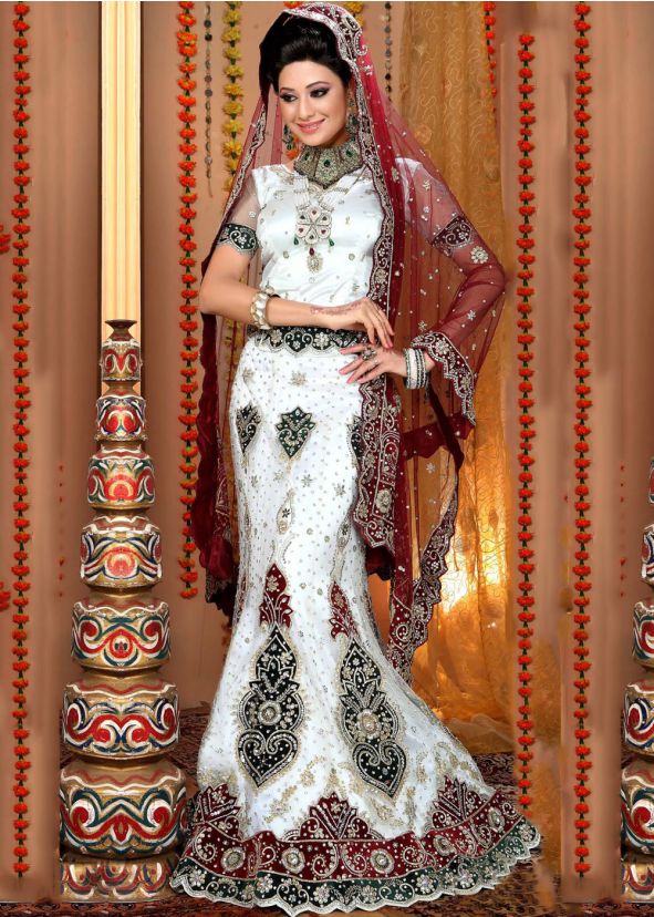 Shop for Embroidered White Net Fish Cut Lehenga Choli Online in USA