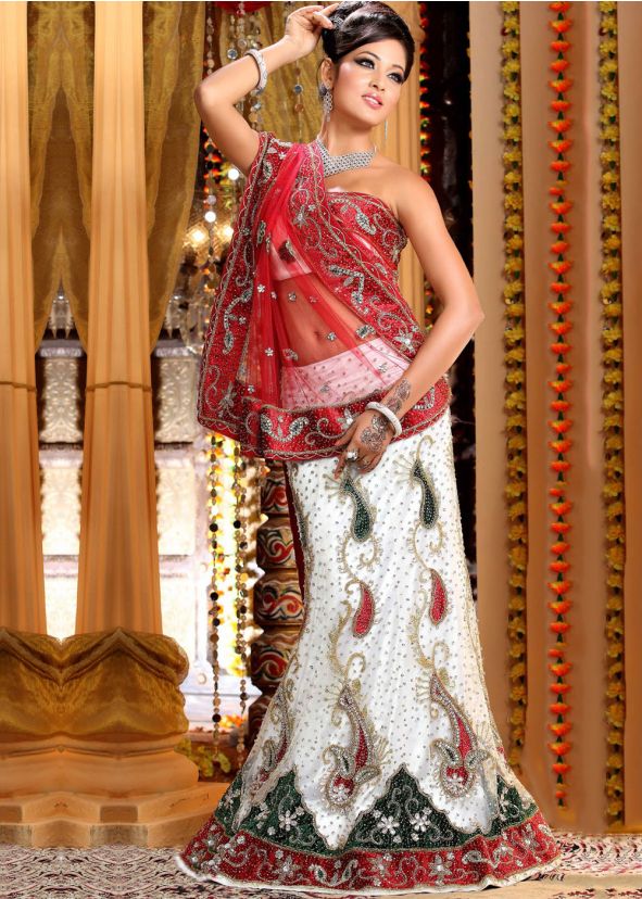 White Net Lehenga Choli with Dupatta